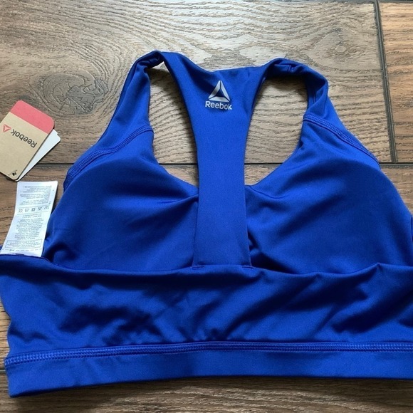 NWT Royal Blue Reebok Speedwick Racerback Sports Bra Size Lg Removable Padding - Picture 2 of 6